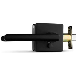 Berlin Modisch Entry Lever Door Handle and Single Cylinder Deadbolt Lock and Key Slim Square Locking Lever Handle Set [Front Door or Office] Right & Left Sided Doors Heavy Duty – Satin Nickel Finish