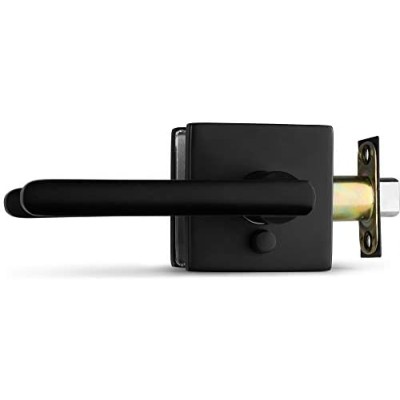 Berlin Modisch Entry Lever Door Handle and Single Cylinder Deadbolt Lock and Key Slim Square Locking Lever Handle Set [Front Door or Office] Right & Left Sided Doors Heavy Duty – Satin Nickel Finish
